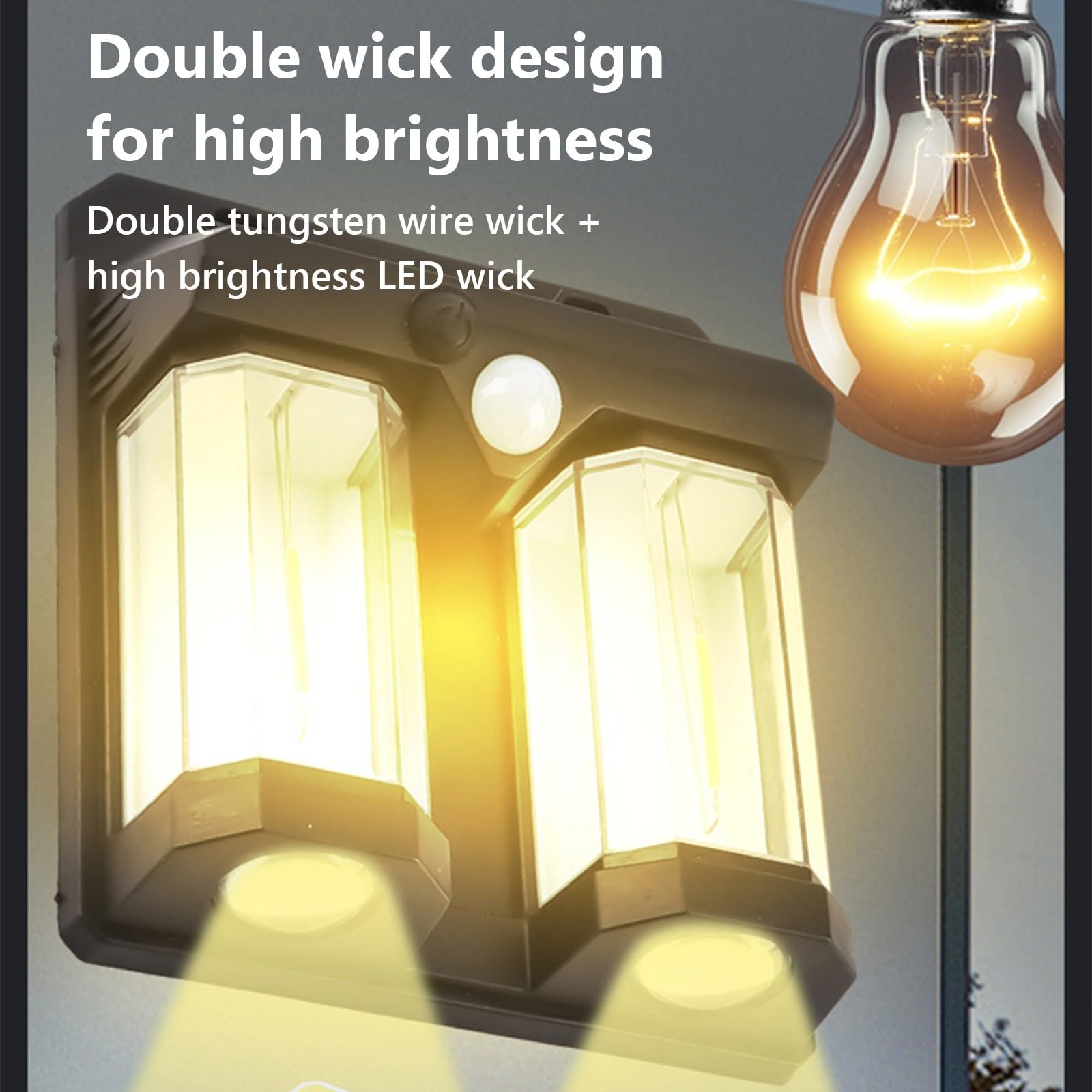 Lámpara de pared solar impermeable con sensor de movimiento solar para exteriores brillante de alta potencia para jardín, patio, con dos fuentes de luz LED
